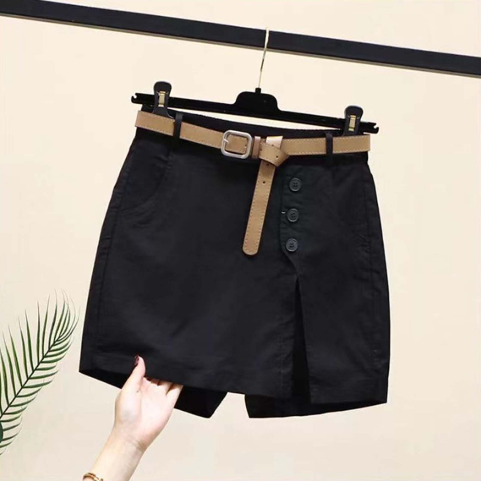 thumbnail image 2 of Pantalones cortos informales de mujer de mezcla de lino con cintura alta y abertura lateral - Cintura elástica y ligeros para el verano, 2 of 5